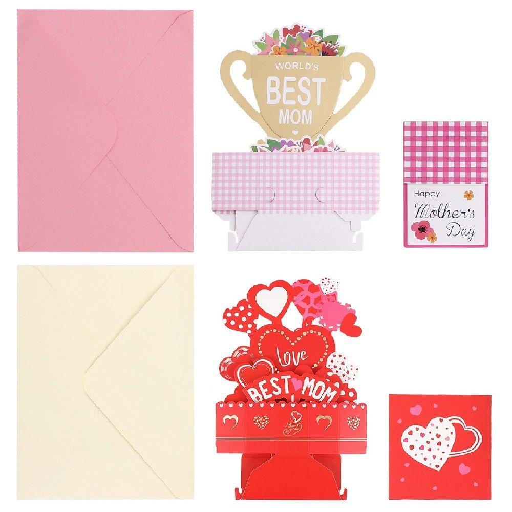 Romantic Mother's Day Greeting Card Blessing Creative Stereo Love Postcard with Envelope Paper Sculpture