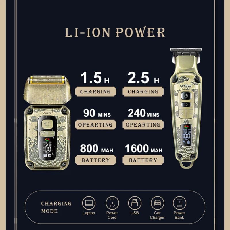 Men's Professional Hair Clipper IPX6 Waterproof and Rust-proof Metal Set Electric Shaver Rechargeable Long-lasting Lithium Battery Oily Hair Clipper