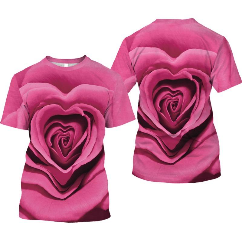 

Женская летняя повседневная футболка свободного покроя с круглым вырезом, 3D-принтом, принтом роз, дышащим круглым вырезом, коротким рукавом, свободного покроя, лето 5XL