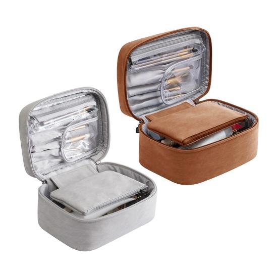 Kosmetikväska med sminkborste för förvaring av stor kapacitet Vattentät konstläder, researrangör för resor