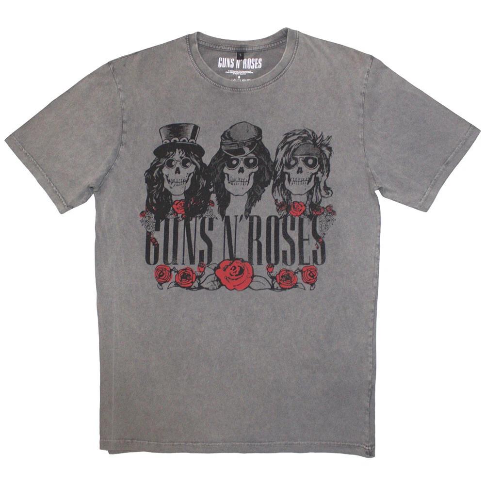 Official Guns N Roses T Shirt Hell Group Grey Premium Stonewash Tee New M