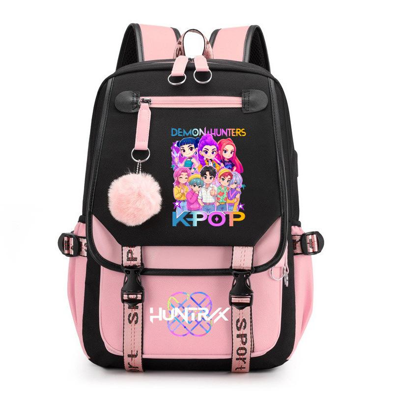 Kpop Witch Hunting Group Saja Boys Peripheral Printed Backpack Backpack, Student Campus Fur Ball Backpack CLE