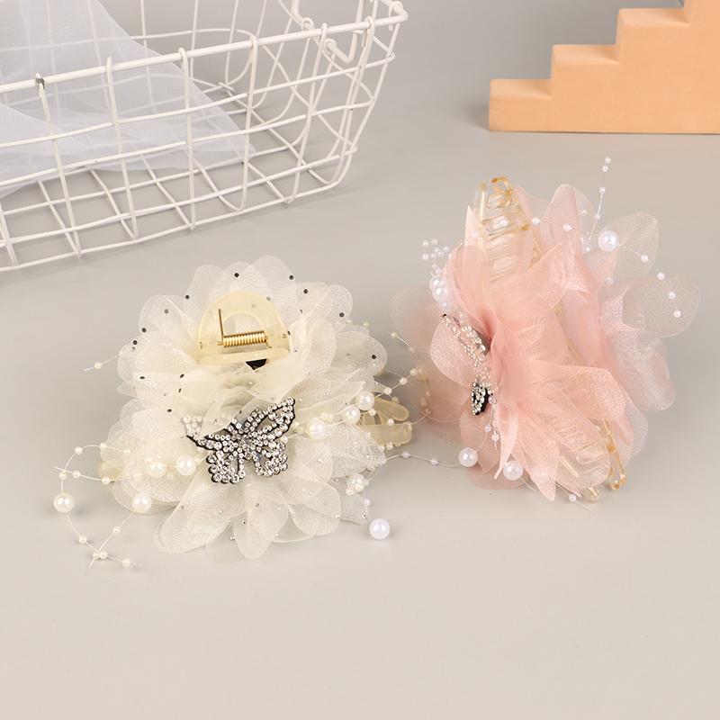 Haarspange mit Schmetterlings- und Blumenmuster, Haifisch-Haarspange für Damen, Haarschmuck mit Quasten und elegantem Blumenmuster.