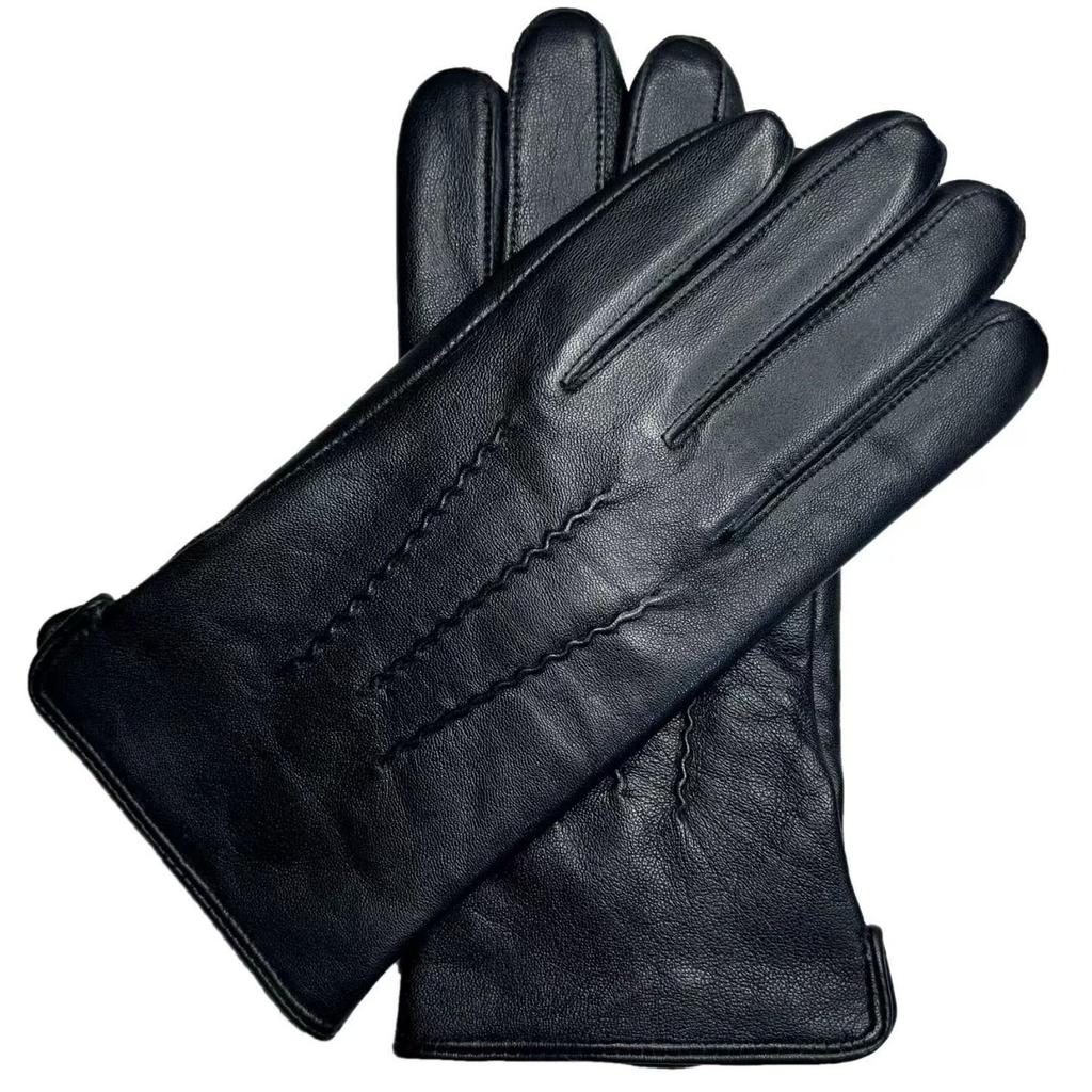 European & American Men's Sheepskin Leather Gloves with Wool Lining - Winter Warm, Plus Velvet, Windproof.