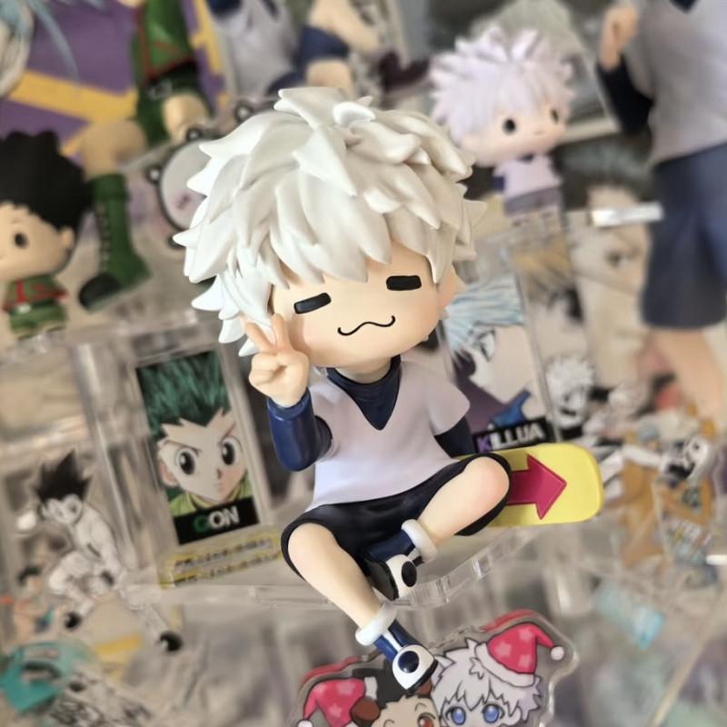 Chibi Hunter X Hunter Killua Zoldyck Peace Sign Sitting Figure Anime Collectible Toys Desktop Ornament Decor Model Surprise Gift