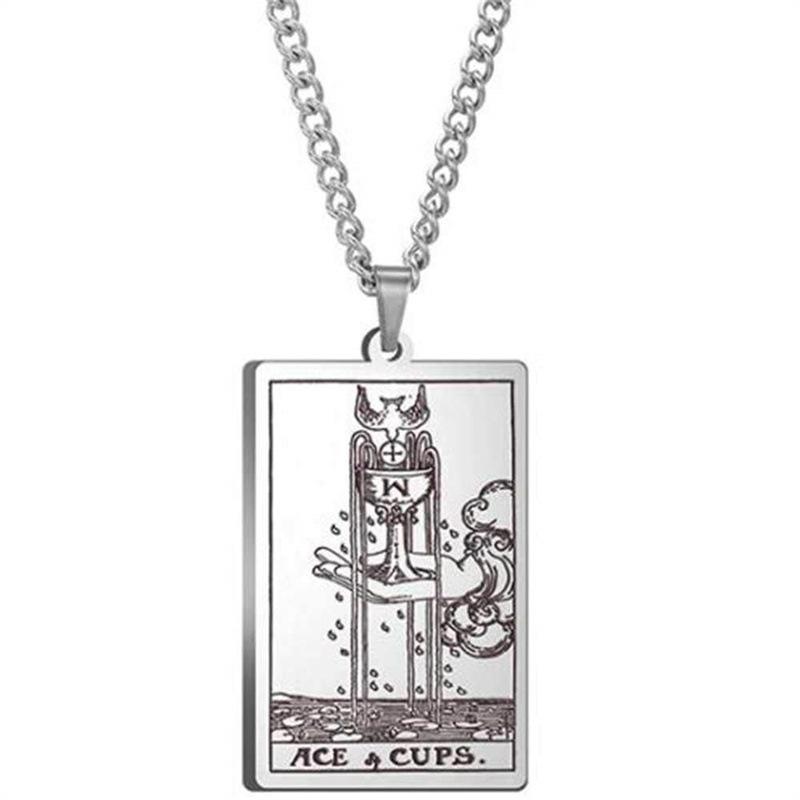 Tarot Stainless Steel Necklace Men'S Hip Hop Personality Retro Square Pendant Sweater Necklace