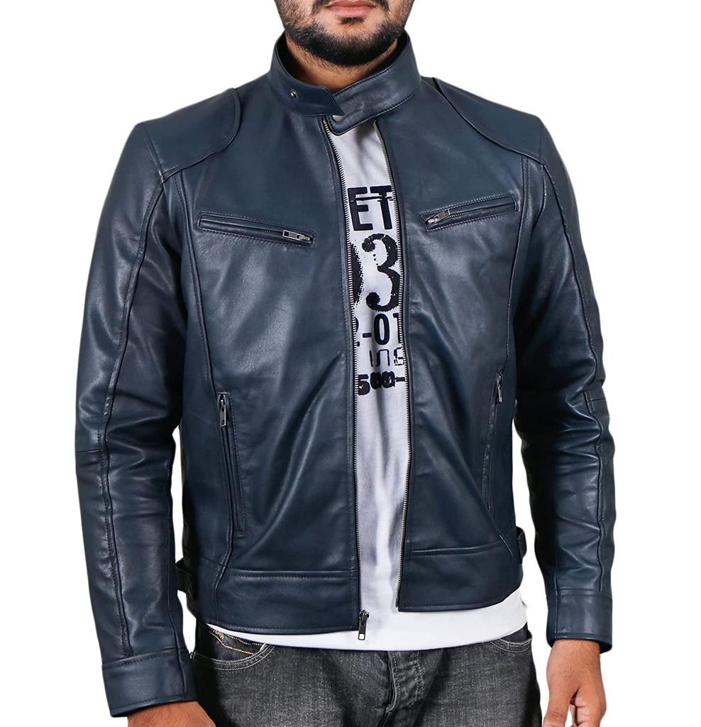 Spot Winter Business Gentleman Warm Zip Cardigan Pocket Decorative PU Leather Jacket Stand Neck Slim Leather Jacket