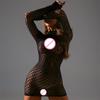 Fishnet Dress Women Solid Color Sexy Backless Tight See-Through Mesh Dress