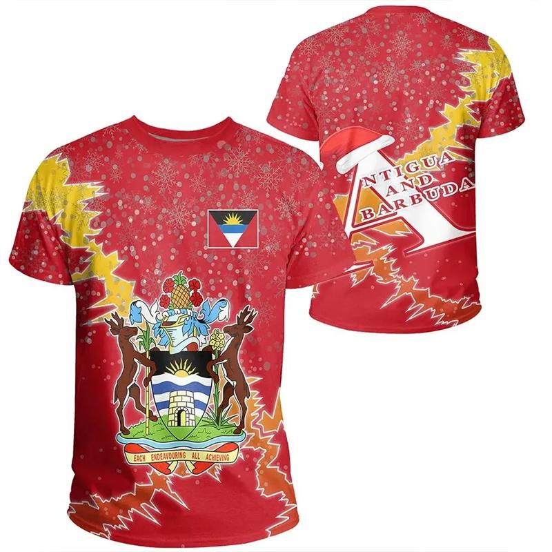 Antigua und Barbuda Flagge T-Shirt Herren 3D Gedrucktes Wappen T-Shirt Tops Sommer Kurzarm Lässig Locker Sport T-Shirts
