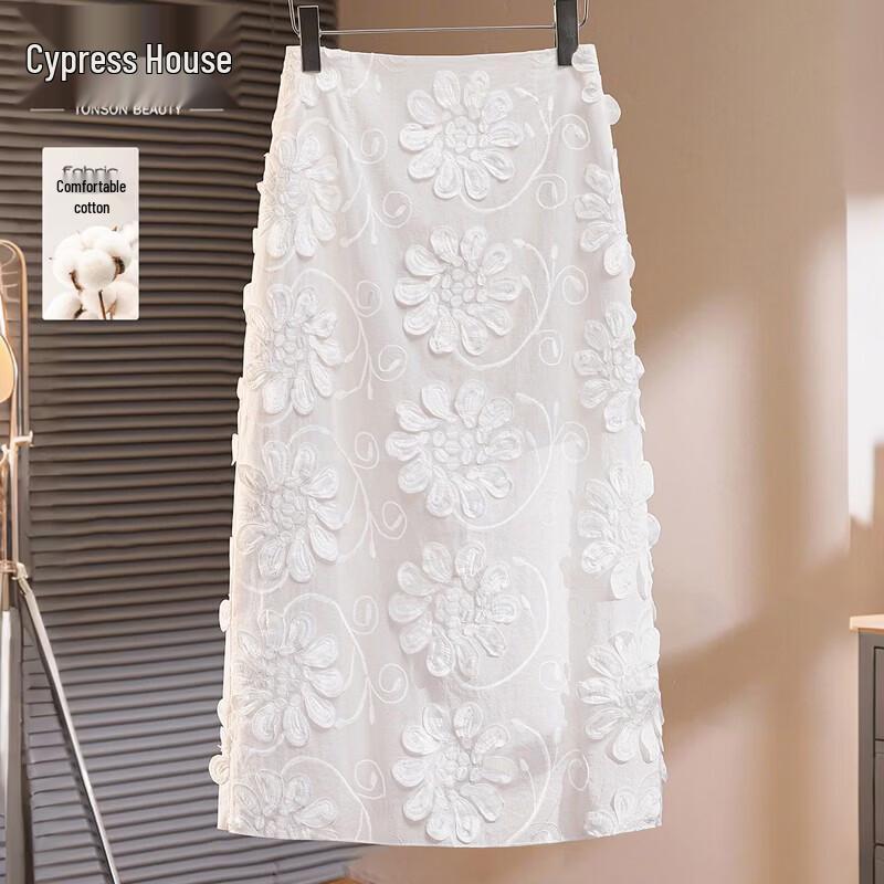 Sibaishe Women s High-Waist Embroidered Midi Skirt S