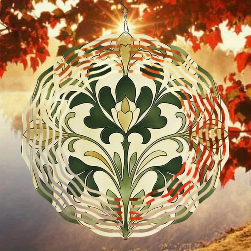 Elegant Green Floral 3D Kinetic Wind Chime for Outdoor Garden Patio Balcony Decor Metal Art Hanging Wind Spinner No Battery Needed