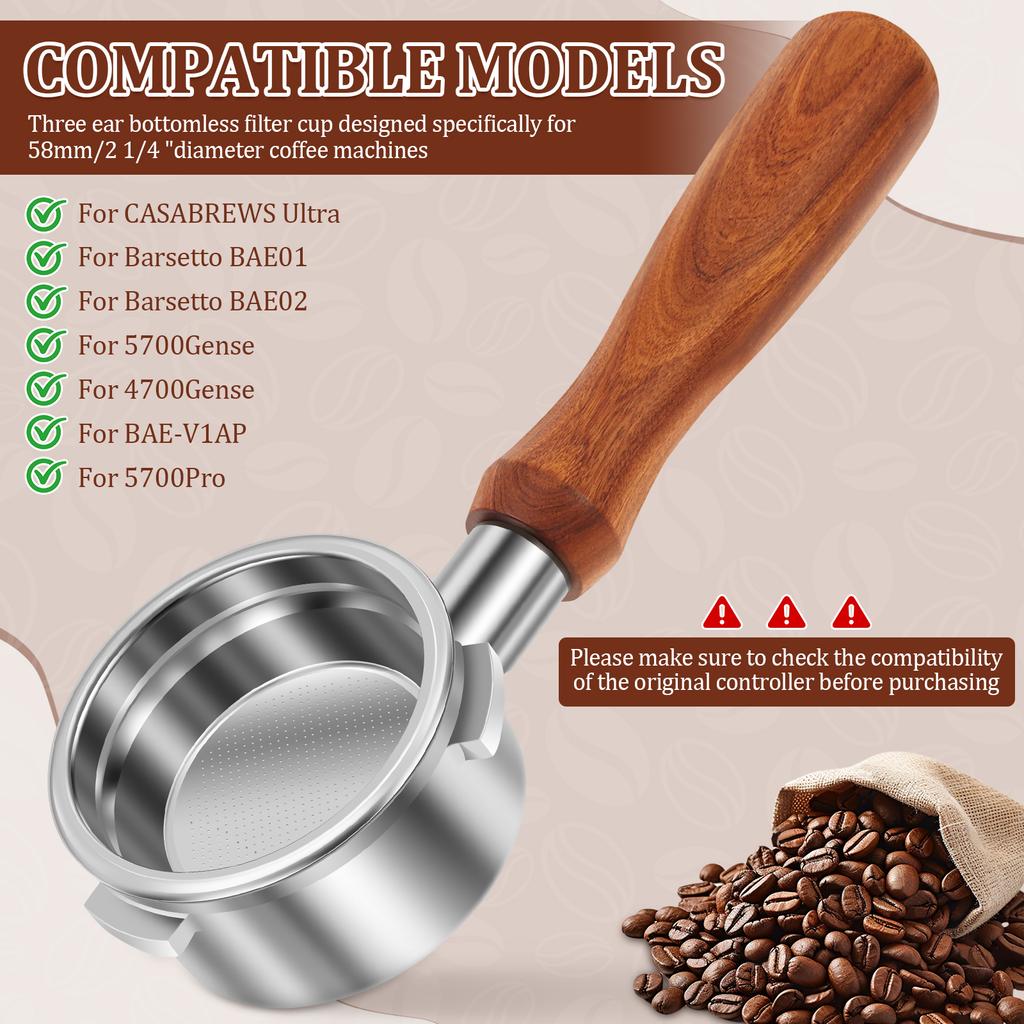 Coffee Bottomless Portafilter 58MM for 4700 Gense/5700 Gense/5700 Pro Espresso Portafilter with Filter Basket Espresso Accessory