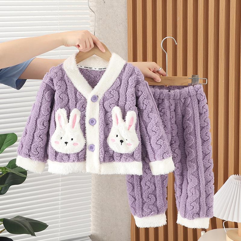 Mädchen Flanell Pyjama Set Baby Kinder Jungen Herbst und Winter Plüsch Hausanzug