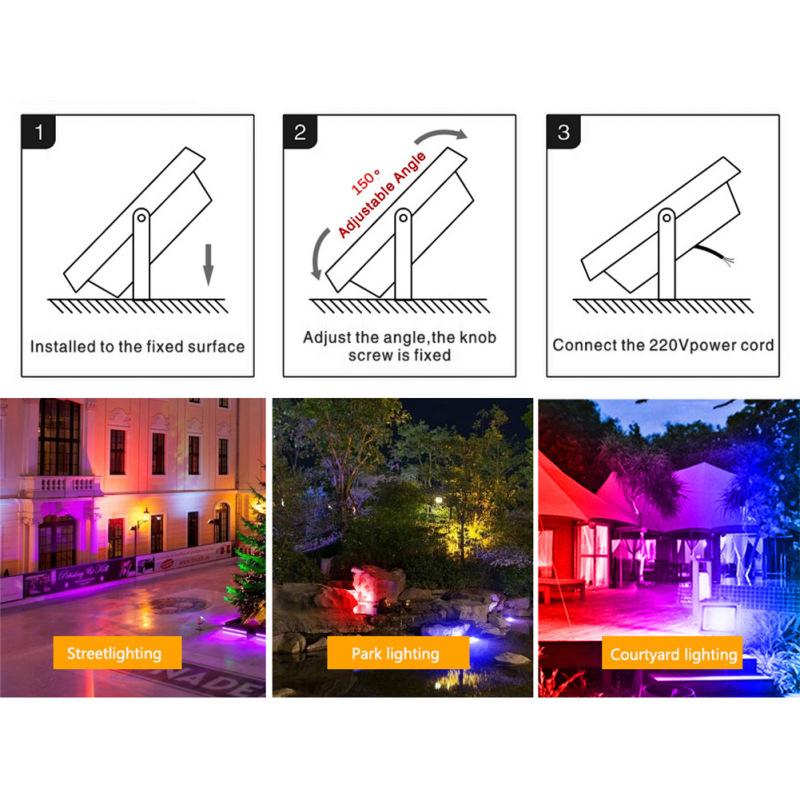 Led Floodlight With Remote Control Outdoor Colorful Rgb Flood Light Spotlight Landscape Lighting