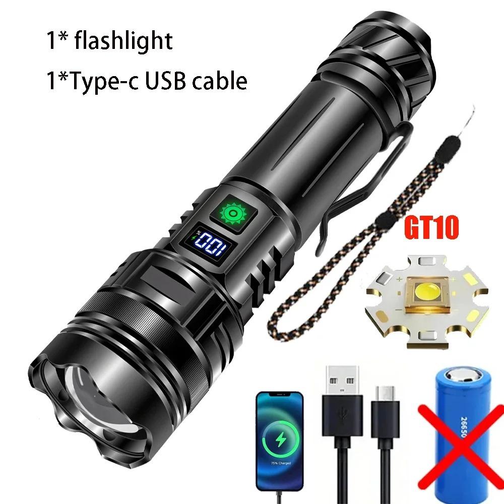 500W High Power LED Flashlight Type-C USB Rechargeable Zoom Torch Strong Light Lamp Outdoor Ultra Powerful Flash Light