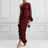 Women's Color Satin Off Shoulder Ruched Irregular Hem Dress for Cocktail Party