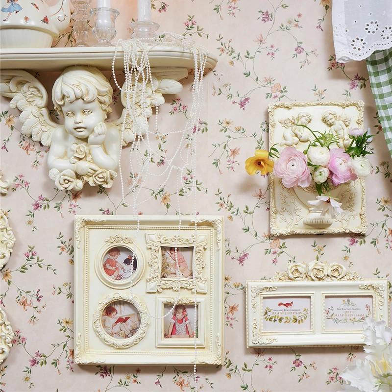 Vintage Ornaments European White Angel Embossed Resin Photo Frame Picture Frame Home Homestay Wall Decoration Pendant Gifts