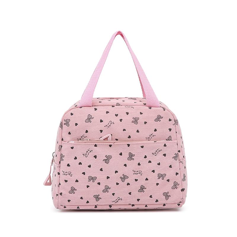 Three-Piece Backpack Set Bow Printed Corduroy Large Capacity Handbag Multi-Functional Backpack with Lunch Bag Pen Bag