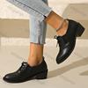 Women's Elegant Chunky Heels Lace-up Pumps Fashion Solid Color Leather Shoes Women Black Pointed Mid Heeled Loafers Plus Size 43