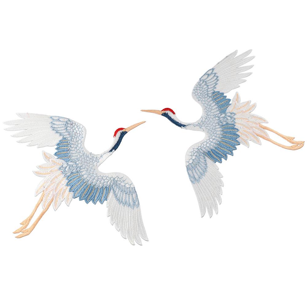2pcs Large Red Crowned Crane Birds Sew On Blue Animal Birds Iron On Patches for Jeans