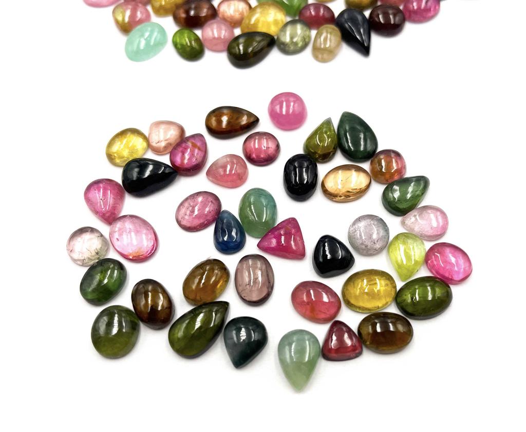 Natural Multi Tourmaline Mix Shape Cabochon Loose Gemstone Lot 16-20 Pcs 5-9 MM 20 CT Multi Tourmaline Cabochon Gemstone For Jewelry Making