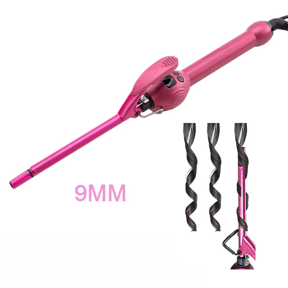 Mini 9mm Hair Curler Pro Curly Iron Tourmaline Ceramic Barrel Curling Iron Wand LCD Display Beauty Styling Tools for Men/Women
