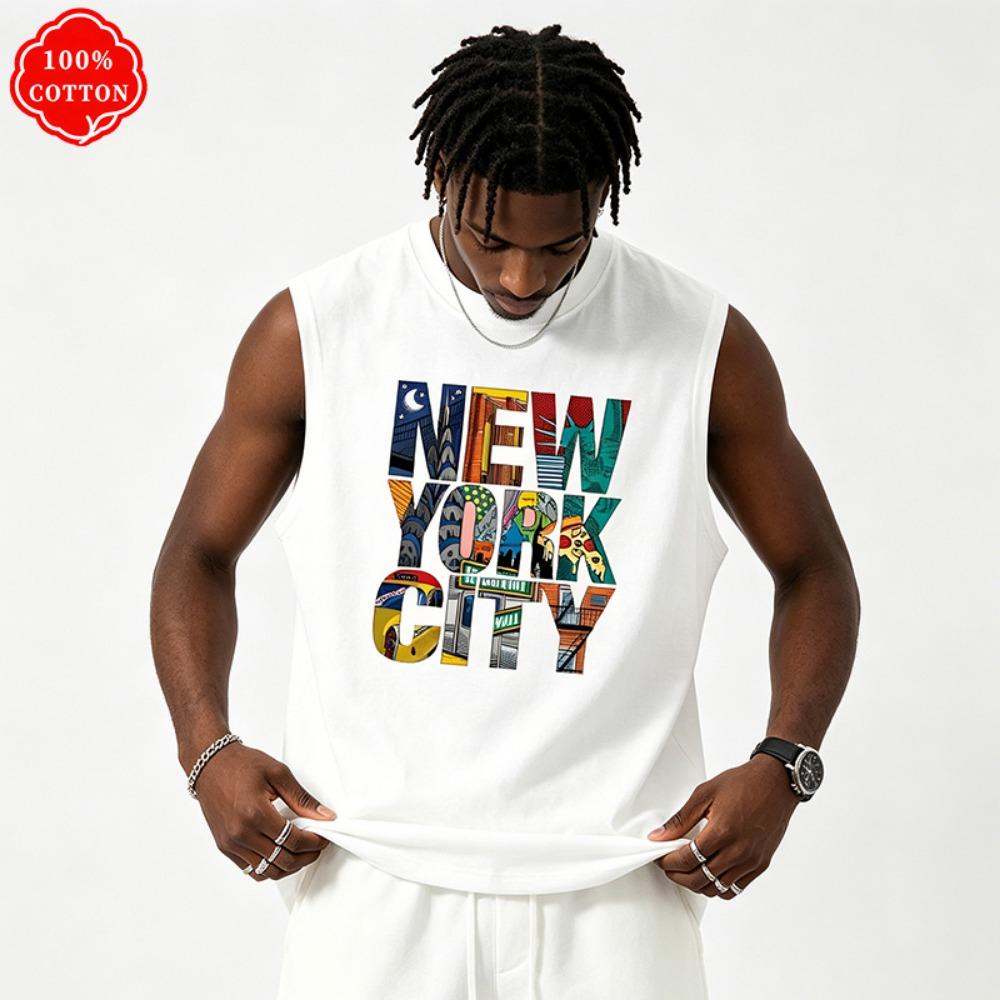Men s Summer Sleeveless Top Colorful Urban Graffiti Letter Print Casual Oversized Tank Top S