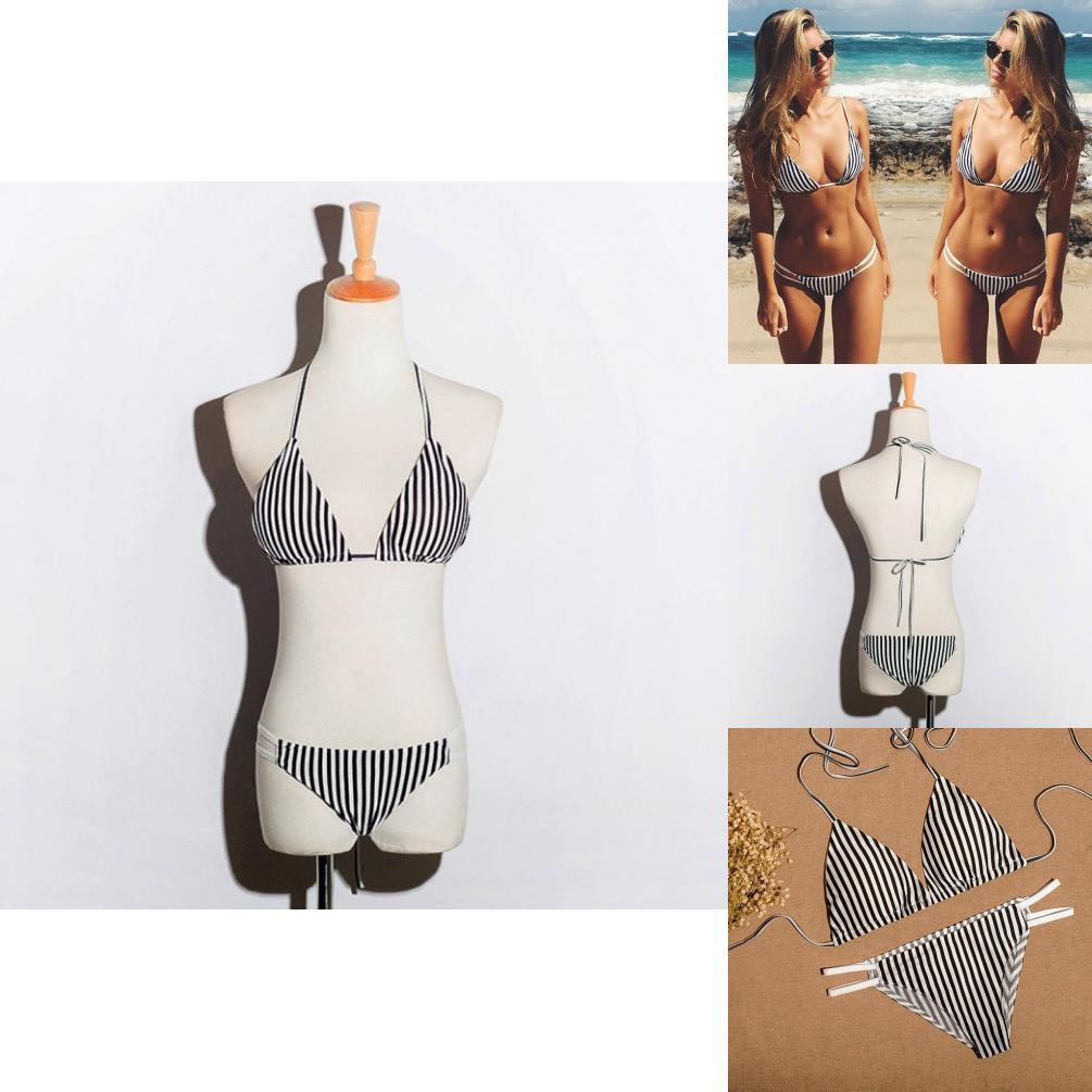 Premium Quality Women's Swimwear Stripe Bikini Set For Stylish Beachwear Fun