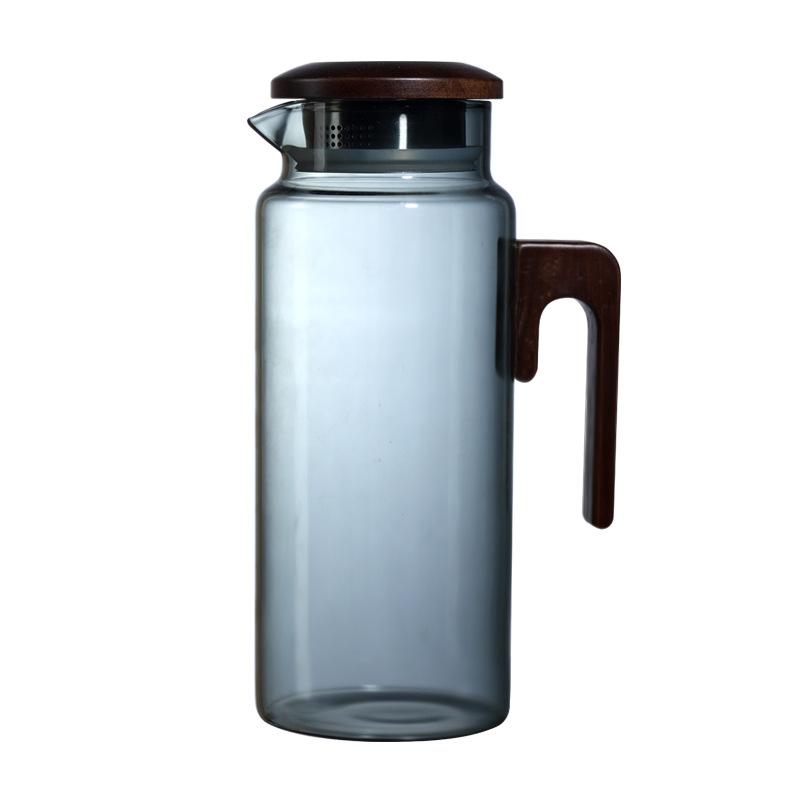 High Borosilicate Glass Wooden Handle Water Jug Heat Resistant Home Use Stylish Pitcher Set