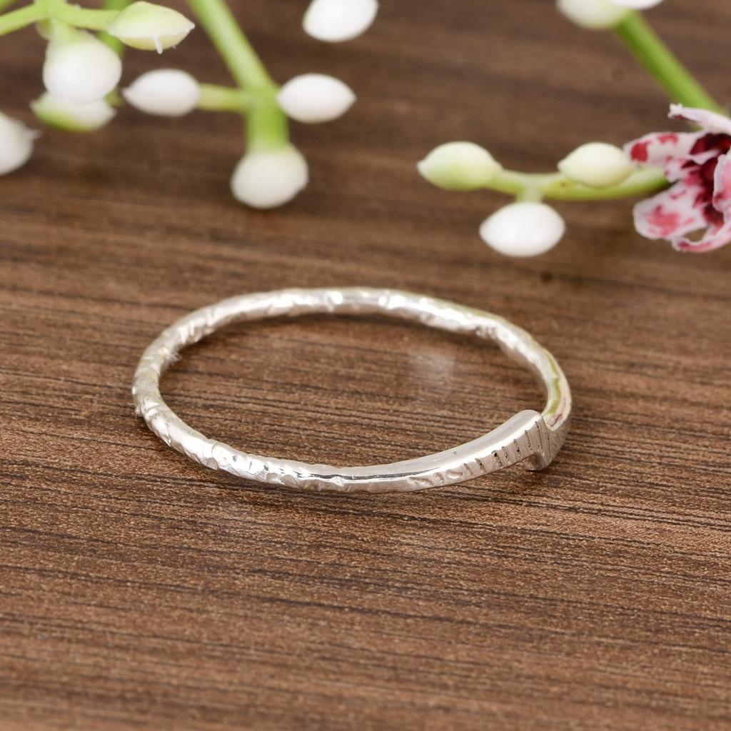925 Sterling Silver Texture Band Ring, Handmade Minimal Jewelry Gift for Her, Gift for Love, Anniversary, House Wife.