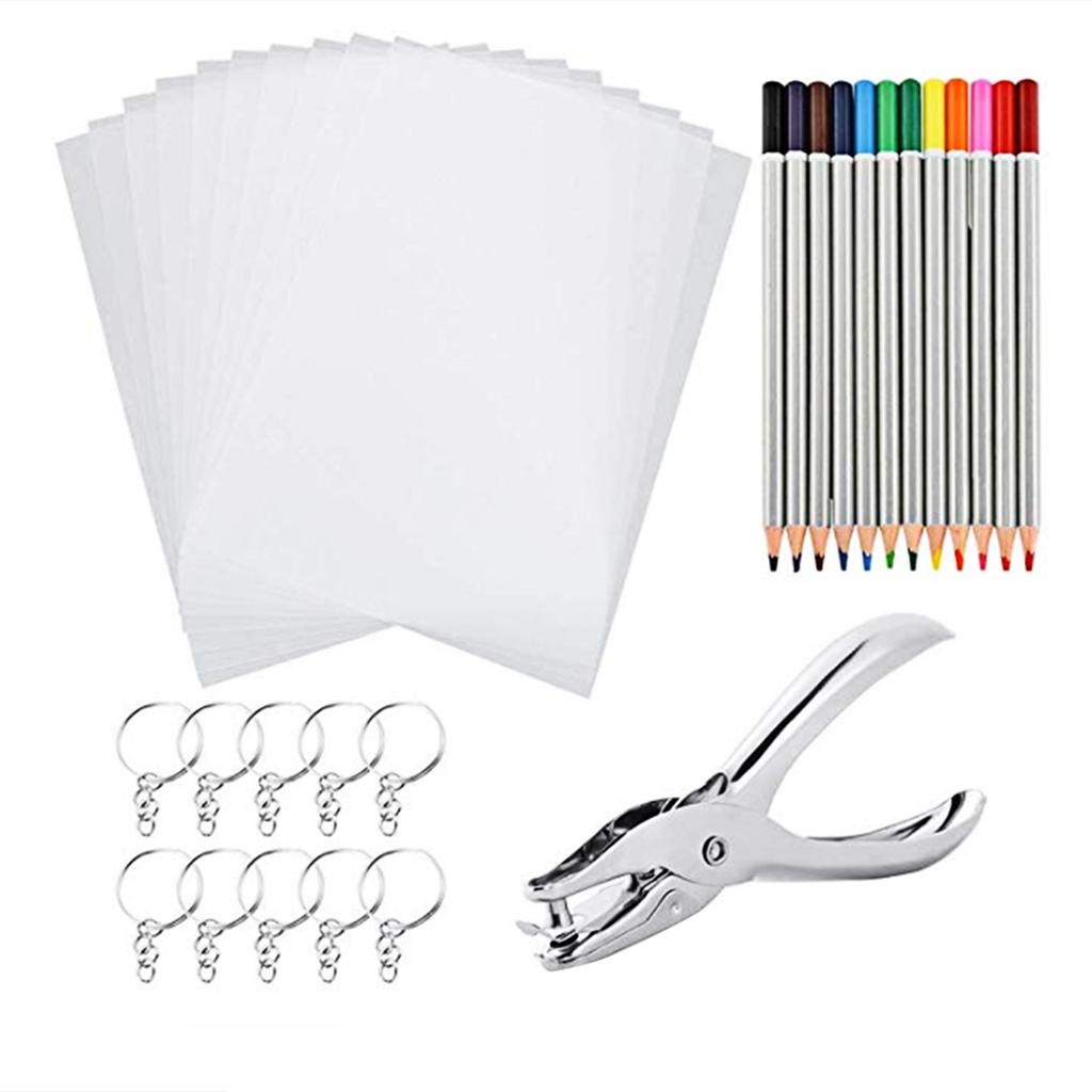Shrinky Art Paper Set Keychain Colored Pencil Hand Punch Craft Tool