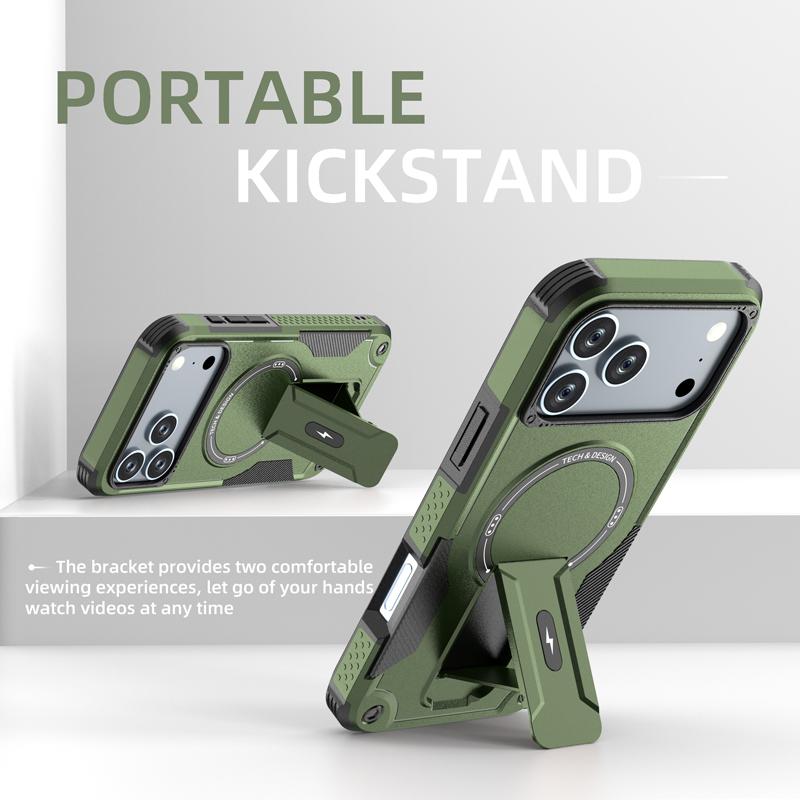 For iPhone 17 Pro Max,17 Air Case Drop-proof Magnetic Dual Layer Armor PC+TPU Ring Back Kickstand Cover for iPhone17