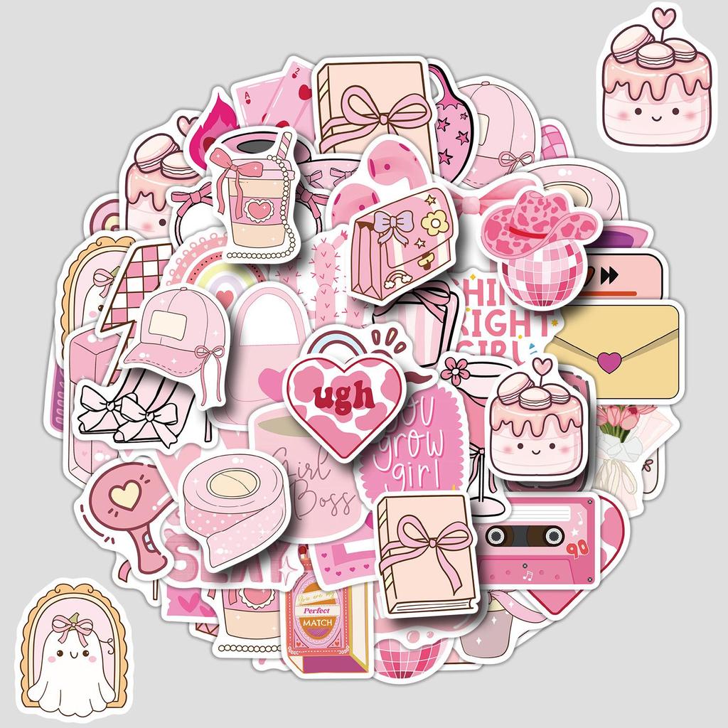 50 Pink Graffiti Stickers: Cute, Waterproof Decorative Set for Water Bottles and Laptops