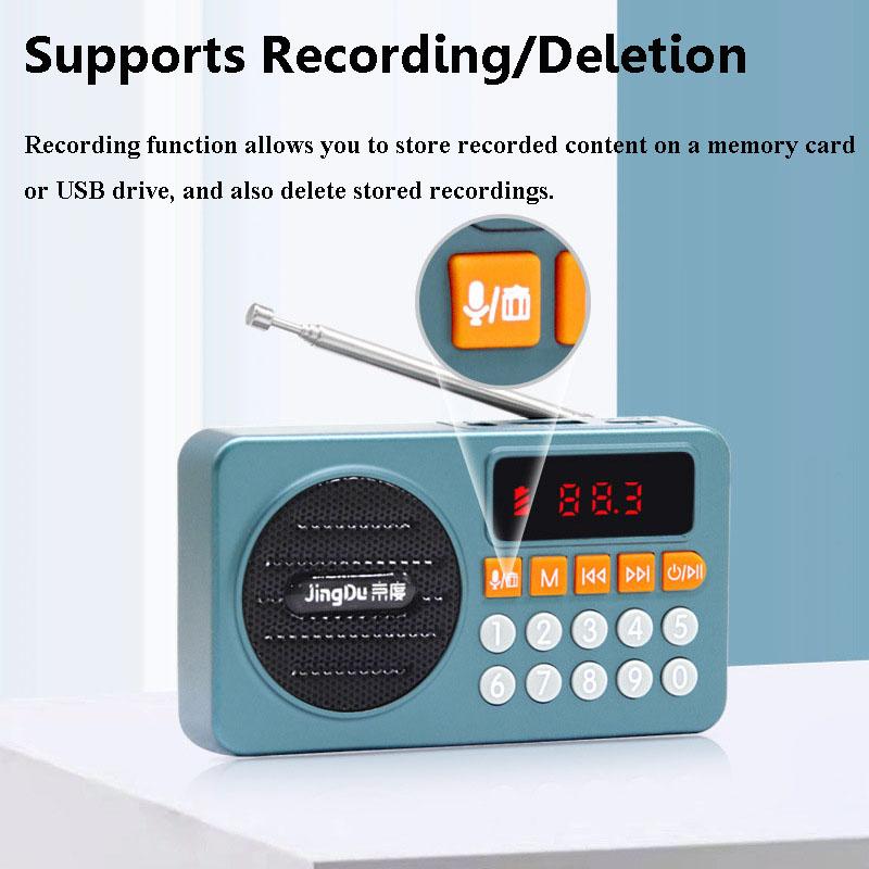 Mini Pocket FM Radio Portable LED Display Radios Receiver Rechargeable Bluetooth Speaker Support Recording TF Card USB Heaset