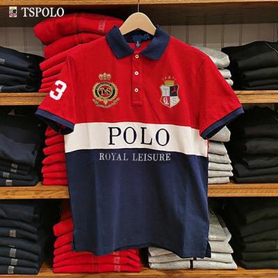 Men's New Paul Pure Cotton Royal Blue Color Block Polo Shirt - Short-Sleeved European Fashion