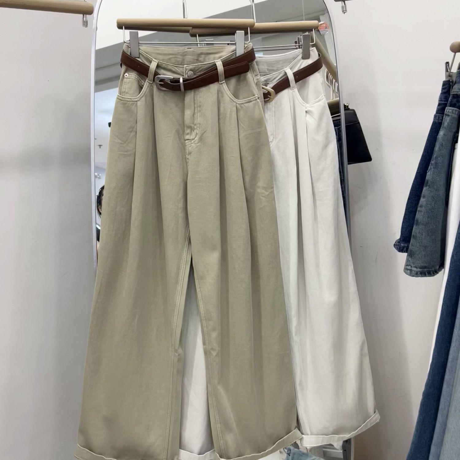 

«Женские джинсы-шаровары цвета хаки с высокой талией 2024 года: «Ранний осенний стиль Гонконга для грушевидной фигуры» XXL хаки