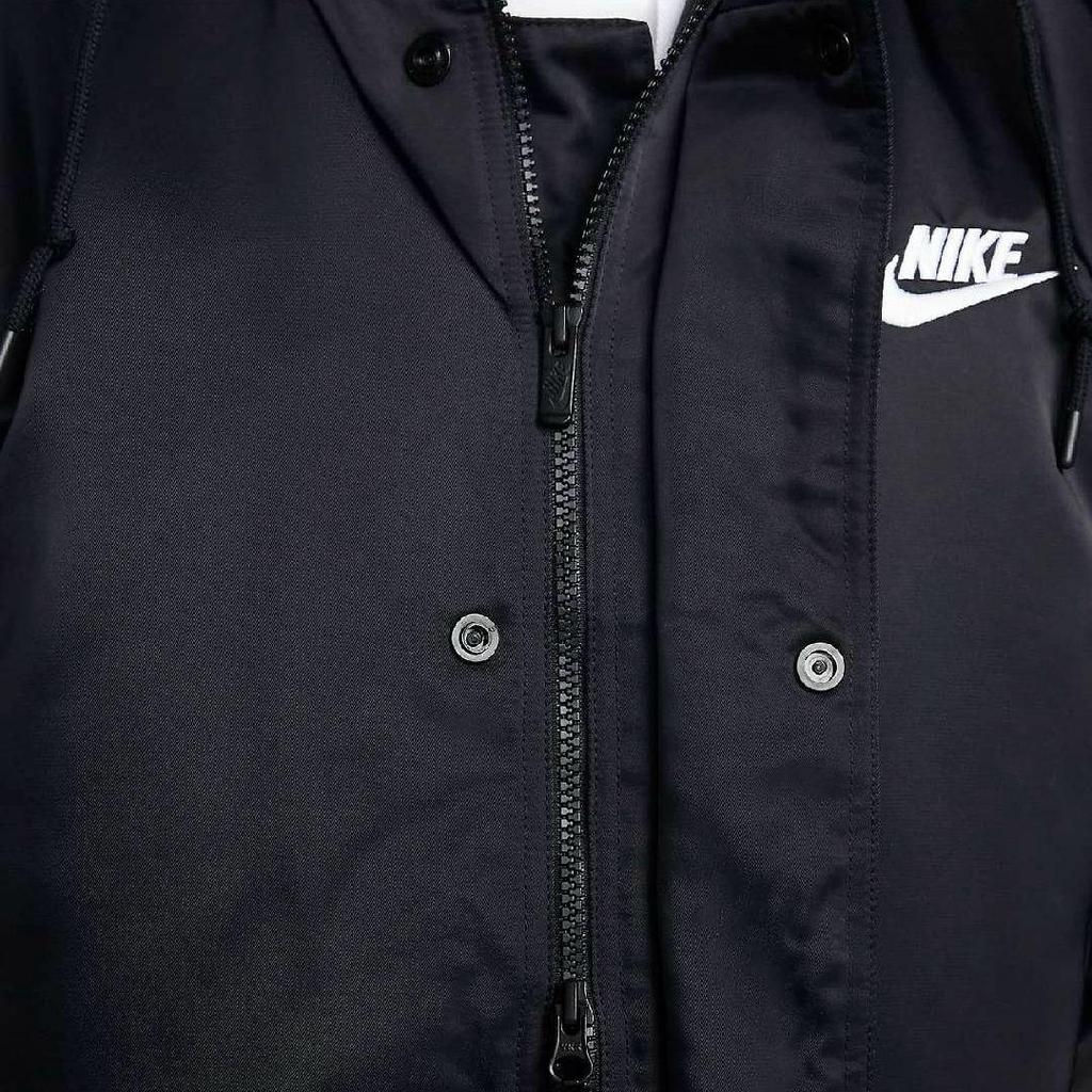 Nike Letter B Logo Embroidered Hooded Mid-Length Long Sleeve Coat Men Coats Black FB7321-010