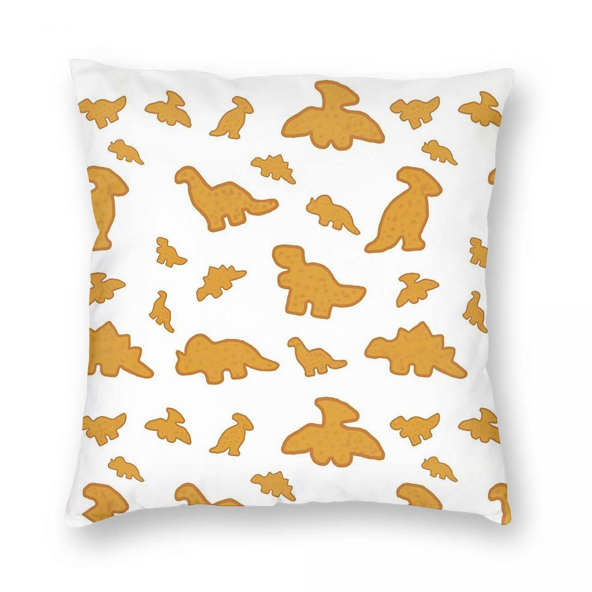 Dino Chicken Nuggets Square Pillowcase Polyester Linen Velvet Creative Zip Decor Sofa Seater Cushion Cover 30x30cm