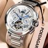 Luxe Zakelijke Mannenhorloge Datum Week Roestvrij Staal Tourbillon Klok Waterdicht Automatisch Mechanisch Herenhorloges