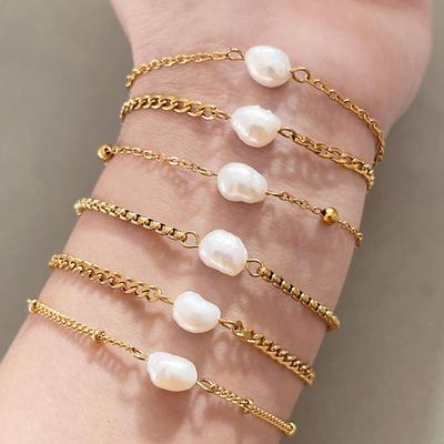 European-American Luxury Women's Titanium Steel Bracelet with Natural Freshwater Pearl