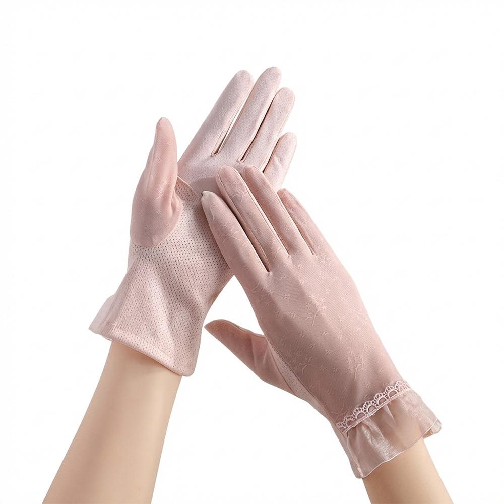 Fashion Lace Sunscreen Gloves Anti-Slip Thin Ice Silk Gloves Skirt Edge Sun Protection Anti-UV Gloves for Women Female Lady