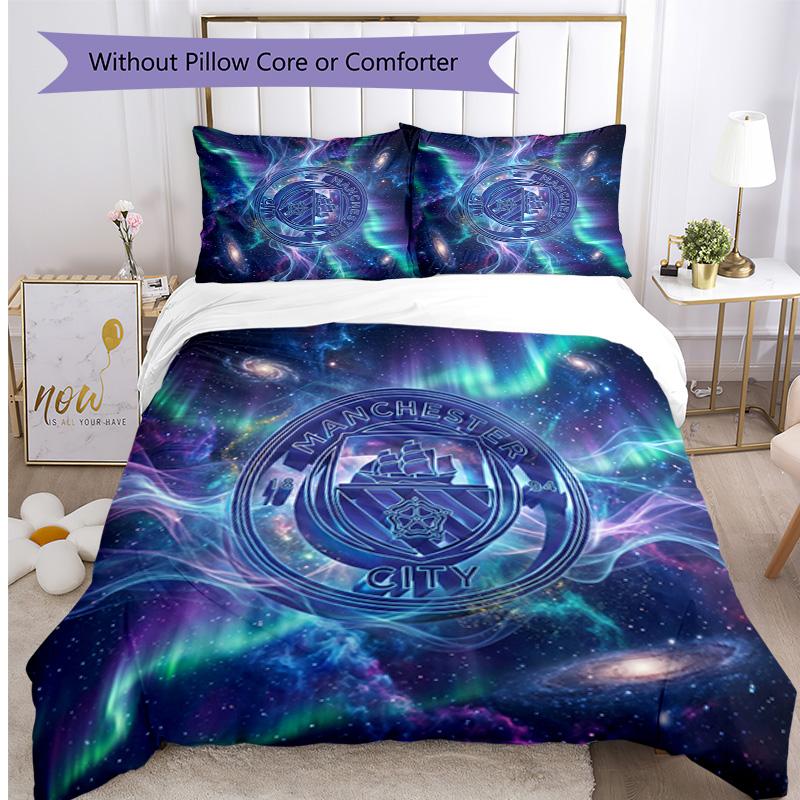 Set Lenzuola 3 Pezzi Stampato Manchester City Morbido Delicato sulla Pelle Lavabile Copripiumino e Federe Set Tutte le Stagioni Camera da Letto