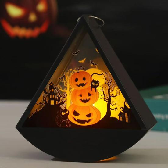 Decorative Lights for Home Halloween Triangle LED Lantern, Tumbler Shape Night Light with Witch Ghost Unique Decorations Pumpkin, Battery Operated