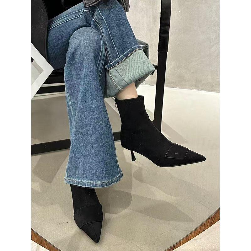 Pointed Short Boots Women's 2025 Autumn and Winter New Women's Boots Thin Heel Boots High Heels Short Boots Thin Boots Martin Boots