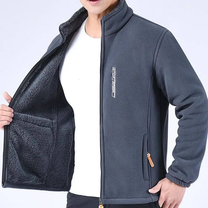 MEN Winter Thicken Polar Fleece Jacket Warmth Windproof Full Zip Up Coat Multiple Zipper Pockets Outdoors Plus Size Jackets Outwear