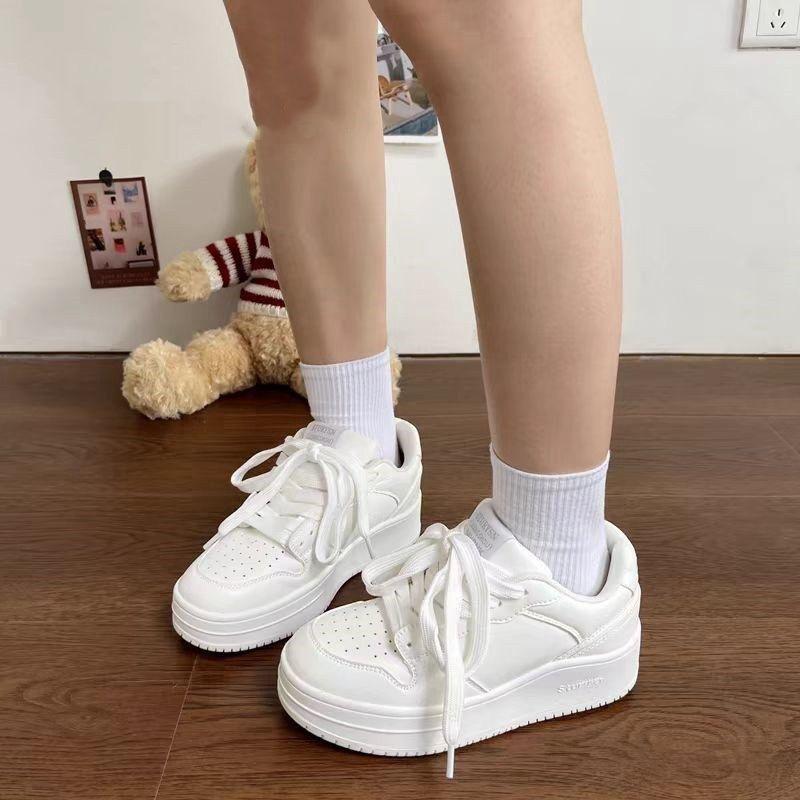 

2025 spring new thick-soled little white shoes women s ins niche versatile breathable student sports board shoes 40 белый