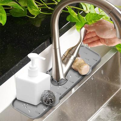 Alfombrilla para grifo, fregadero de cocina, almohadilla contra salpicaduras de silicona, drenaje, parada de agua, Protector de encimera de baño, bandeja de secado rápido