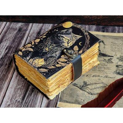 Ledertagebuch Zauberer Katzenbuch Blanko Magik Notizbuch Buch der Schatten Wicca Pagan Grimoire Buch für Reisen Skizzenbuch