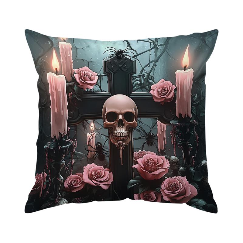 Home Decor Skulls, Roses & Raven Dark Fantasy Pillow Pattern Cushion Cover Suitable For Sofa Bedroom Car Pillow Cover