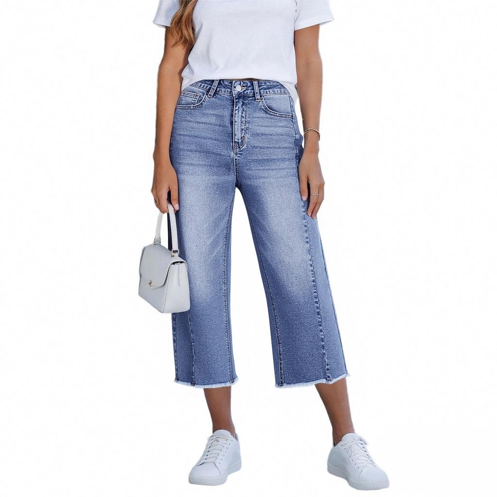 Women's Denim Classic Versatile High Waist Fashionable Cropped Pants